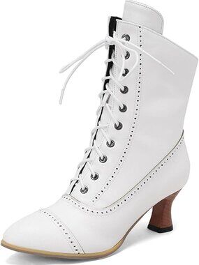 Vintage Victorian Ankle Boots for Women | Lace-Up Low Heel Granny Booties